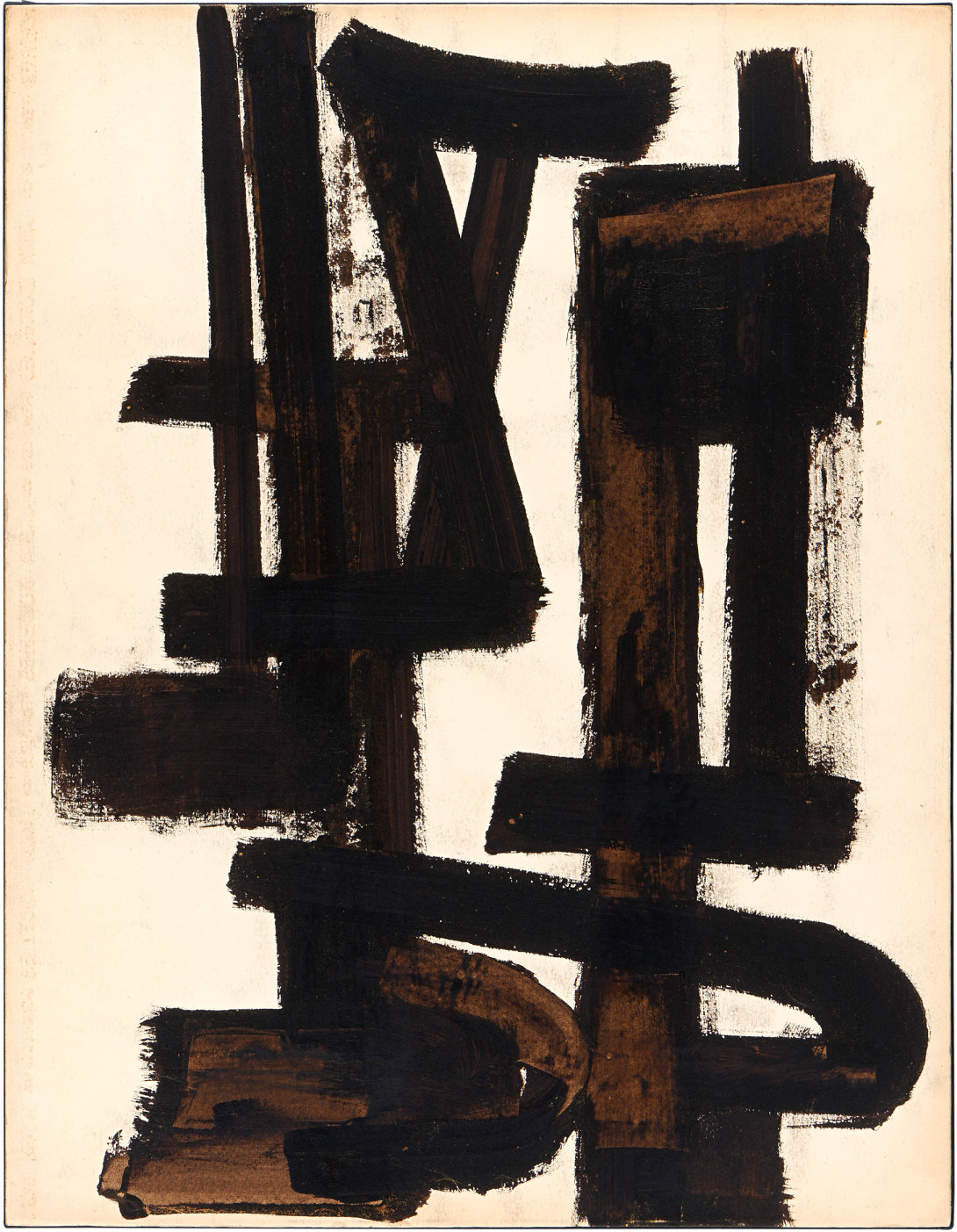 Pierre Soulages Brou de noix sur papier marouflé sur toile 65,3 x 50,5 cm, 1947. Musée Soulages, Rodez. Donation de Pierre et Colette Soulages en 2005 © Adagp, Paris, 2025. © Photo Musée Soulages/Christian Bousquet